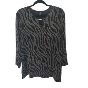 Simply Emma Womens Metallic Shimmer Long Sleeve Blouse Size 1X